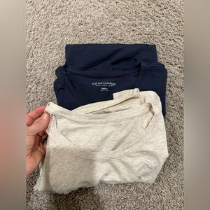 Soft Surroundings Pima Cotton Crewneck T-Shirt Bundle(2) Navy/Cream, size M